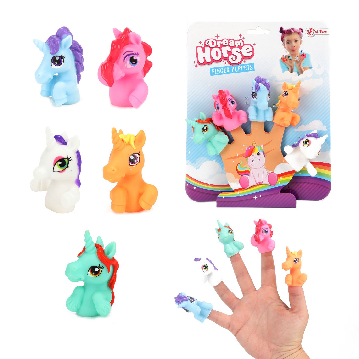 Toi-toys vingerpoppen eenhoorn, 5st.