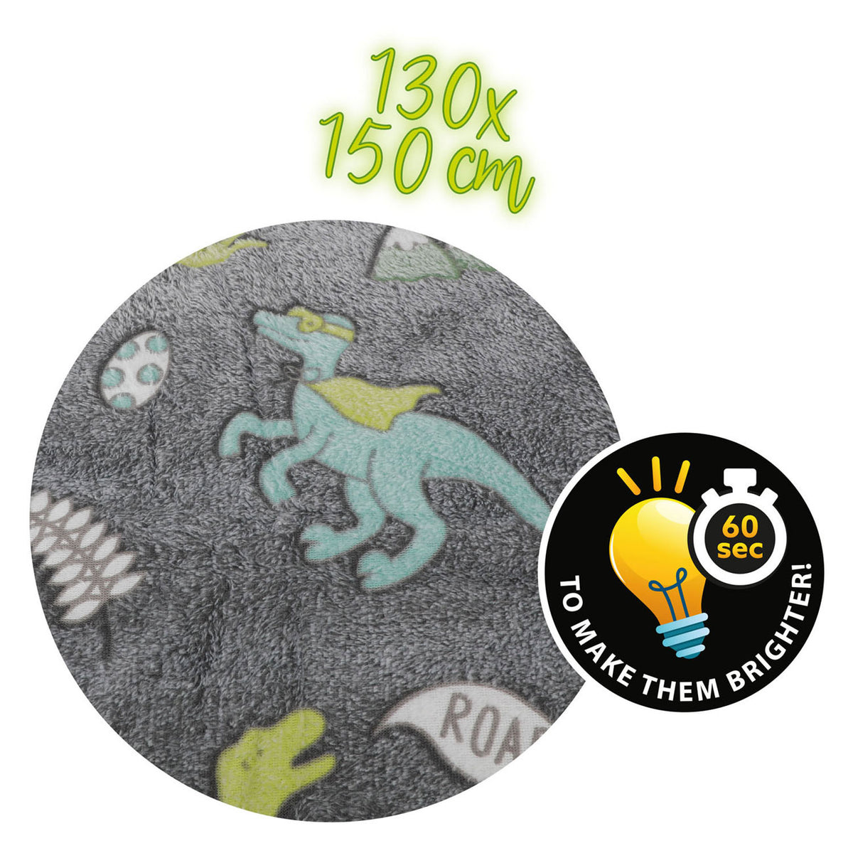 Toi-toys glow in the dark deken dino 130x150 cm
