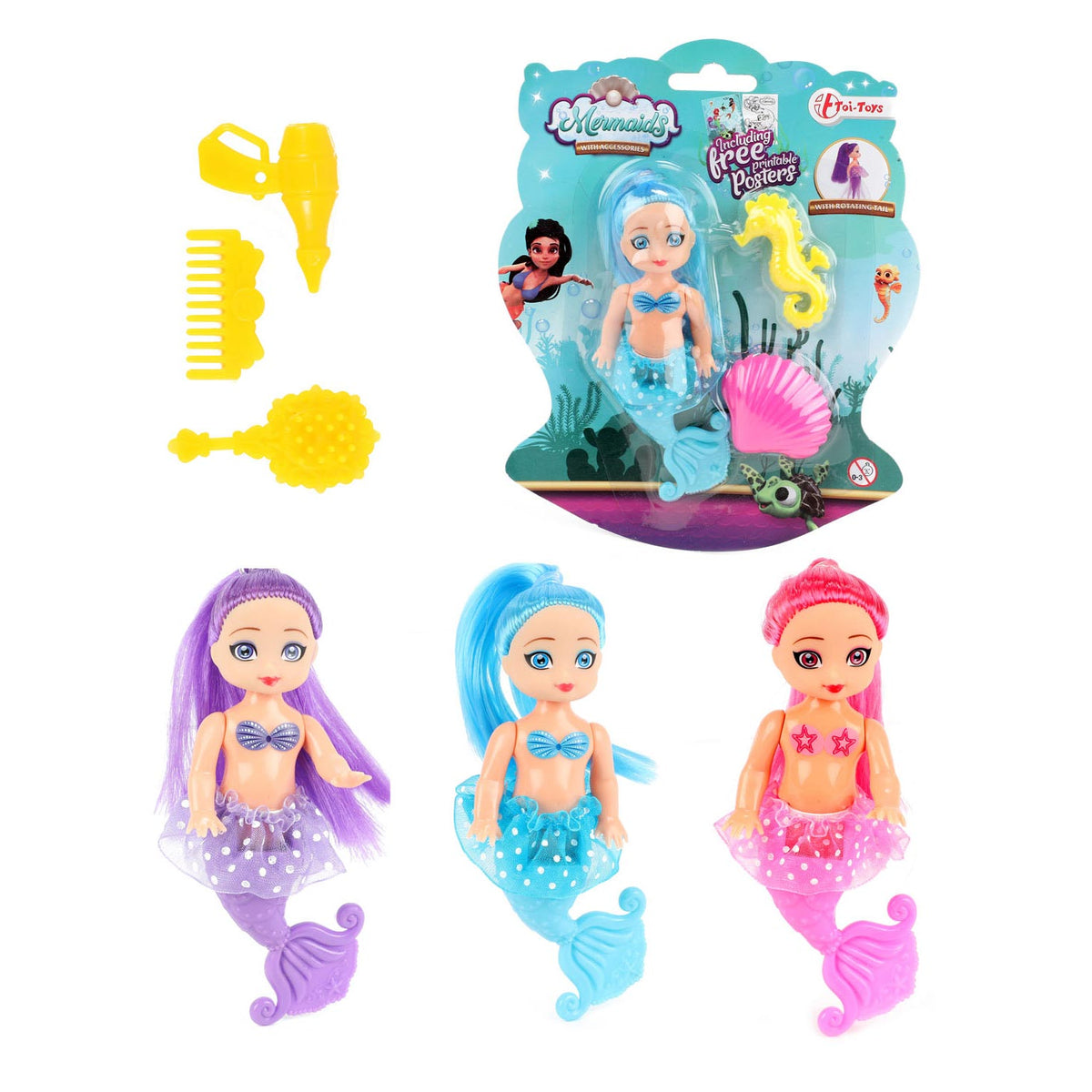 Toi-toys mermaids zeemeerminpop met kammetjes, 12cm