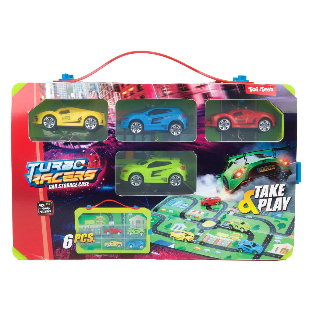 Turbo Racers - Turbo Racers verzamelkoffer met auto's en speelkleed 6dlg.