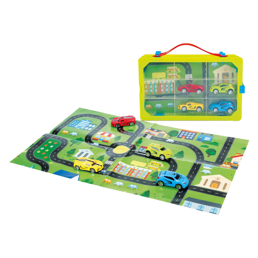 Turbo Racers - Turbo Racers verzamelkoffer met auto's en speelkleed 6dlg.