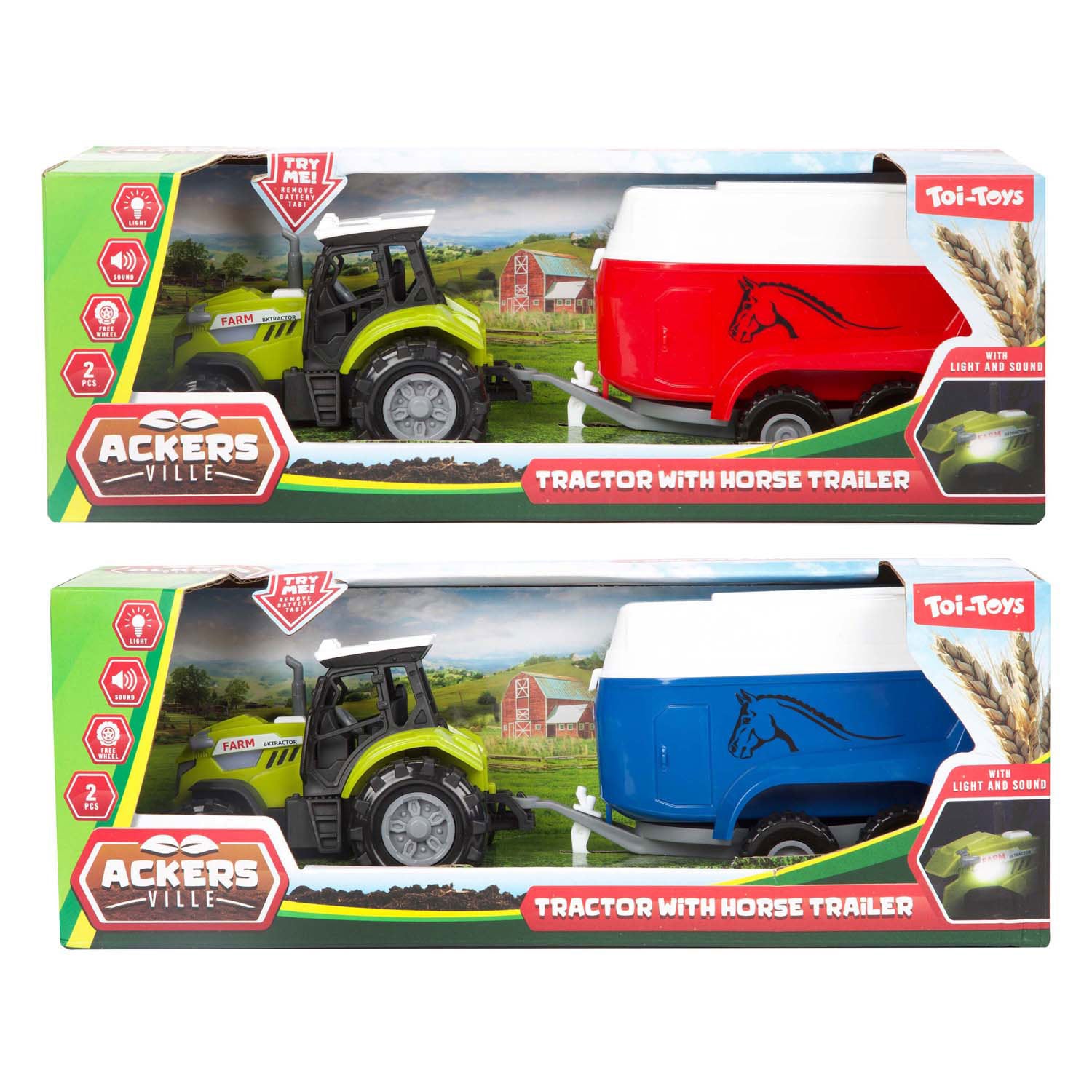 Toi-Toys - Toi-Toys Ackers ville tractor en trailer met licht en geluid 10cm
