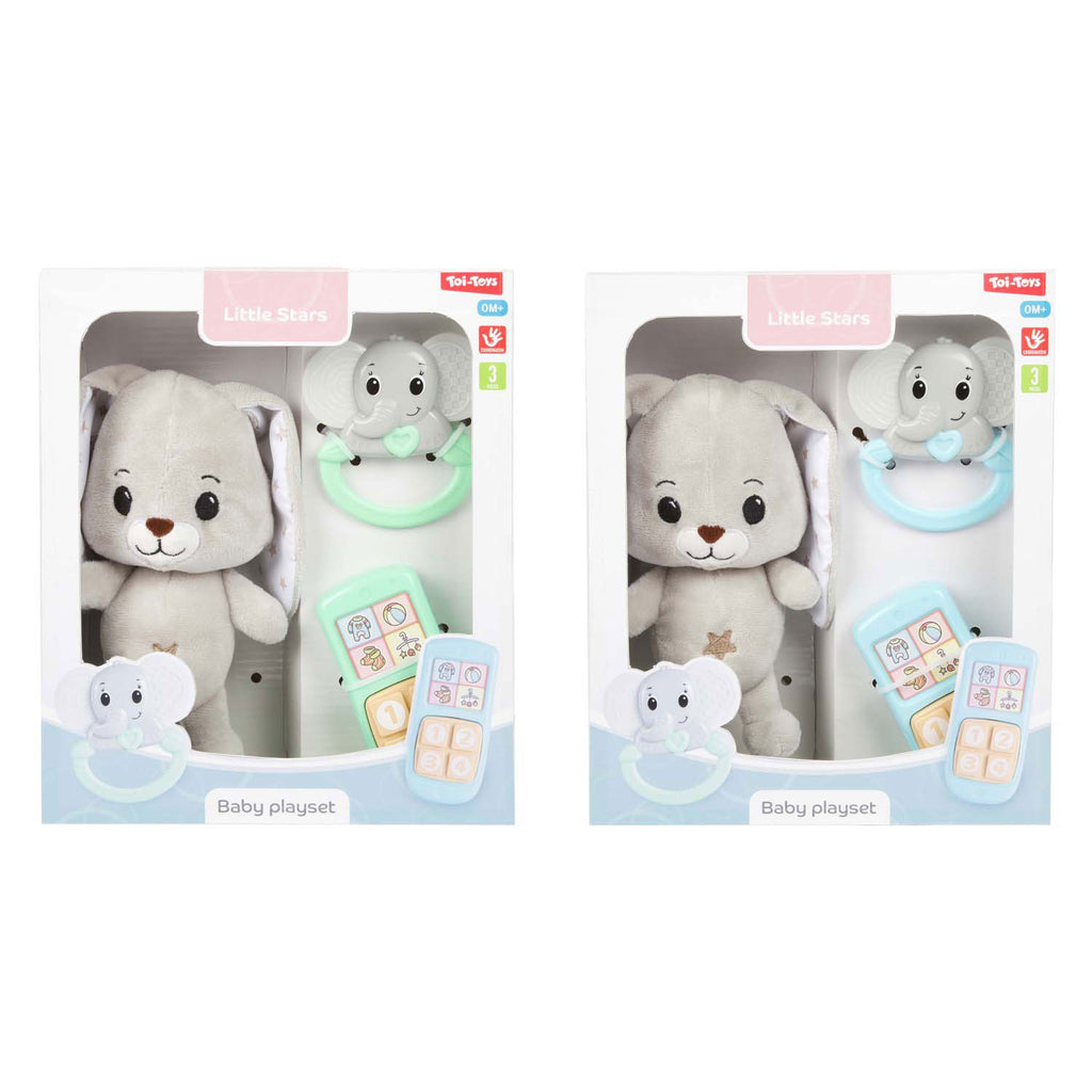 Toi-Toys - Toi-Toys Little stars baby knuffel pluche konijn met ramelaar en telefoon 3dlg.
