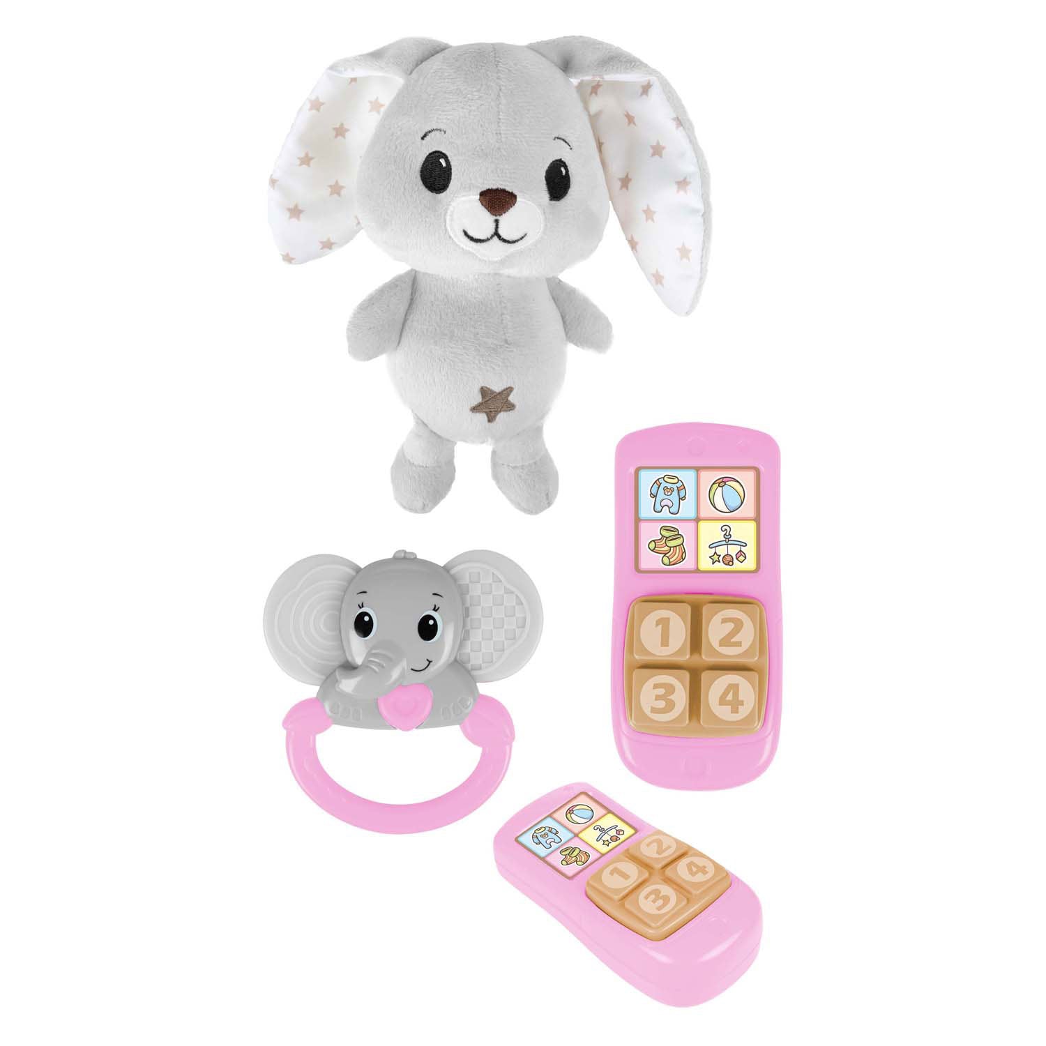 Toi-Toys - Toi-Toys Little stars baby knuffel pluche konijn met ramelaar en telefoon 3dlg.