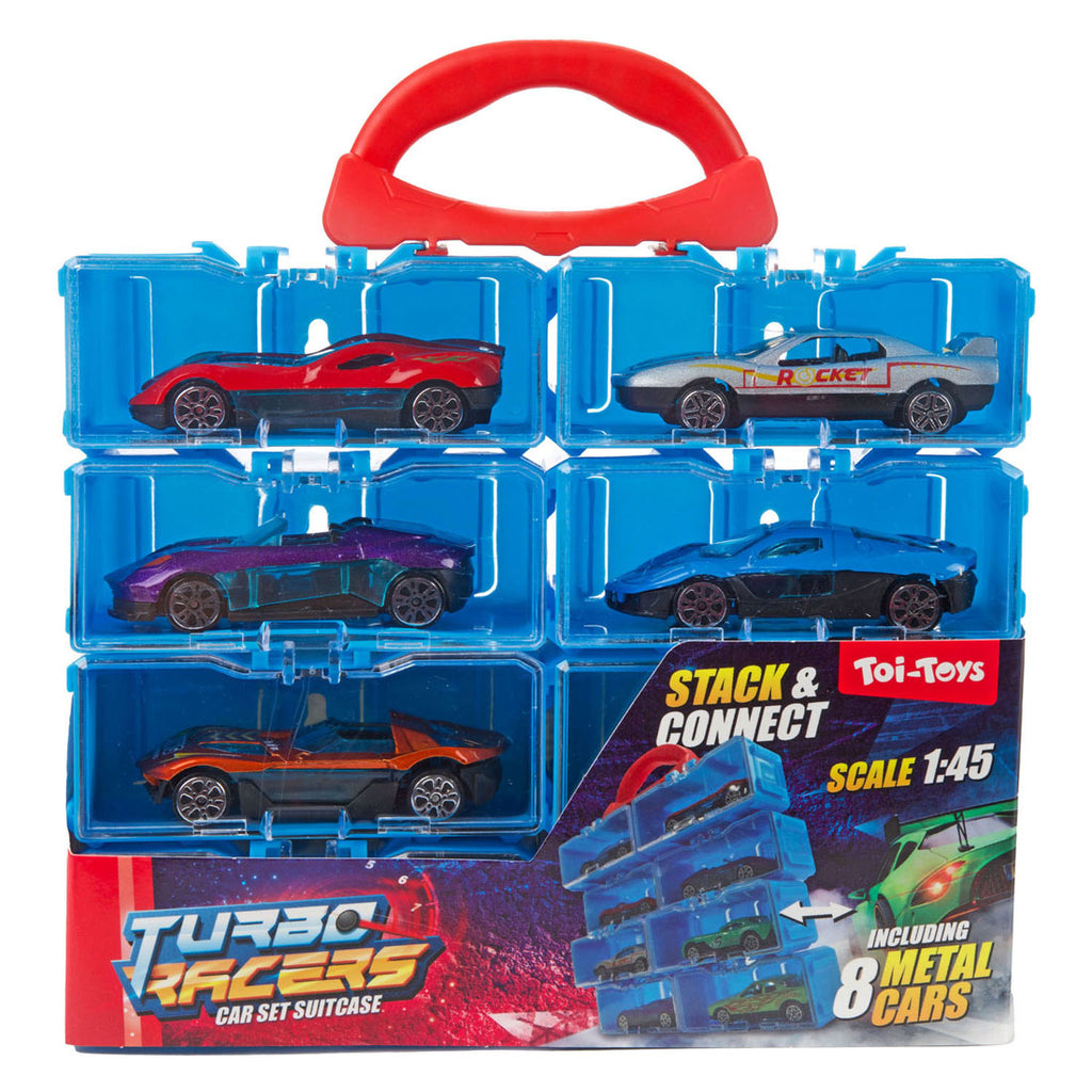 Turbo Racers - Turbo Racers opbergkoffer inclusief 8 metalen autos - 1:45