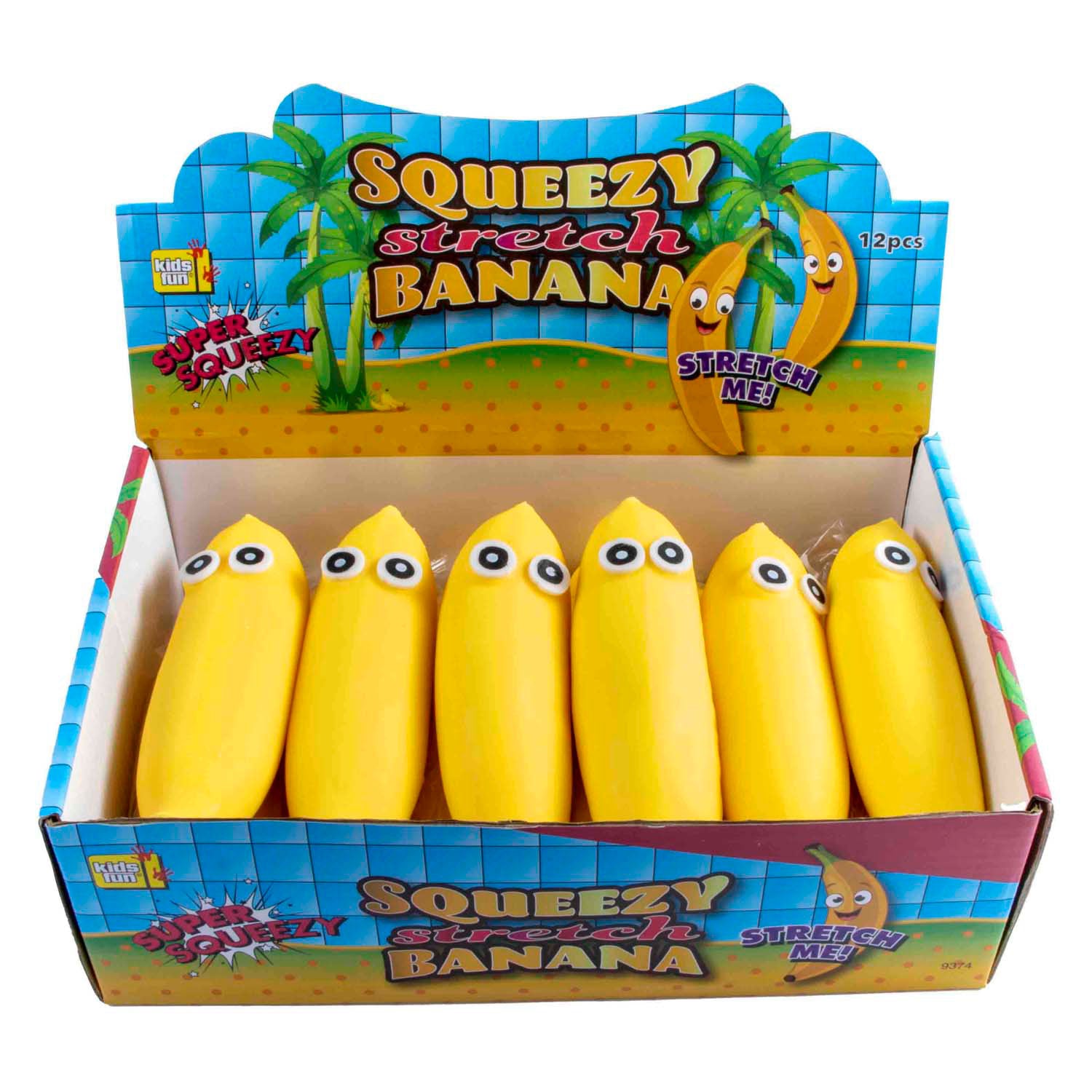 Jono toys squeeze funny bananas anti-stress stretch knijpfiguur, 12st.