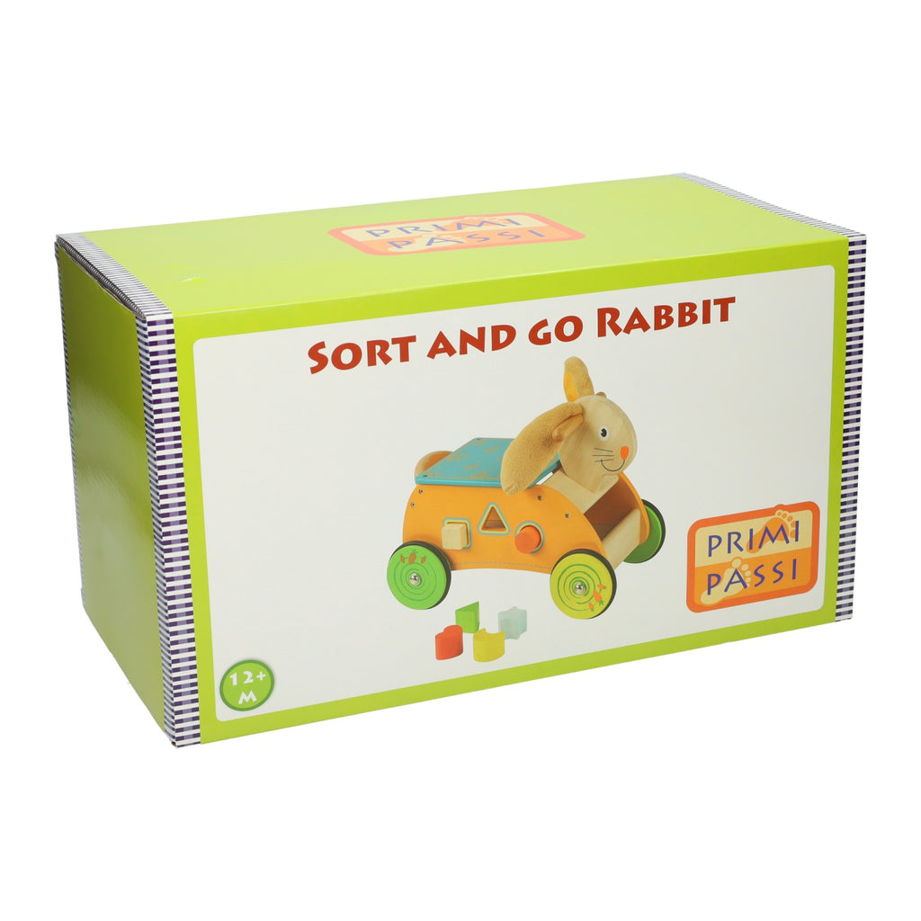 Primi Passi - Primi Passi - houten vormen- en loopwagen konijn