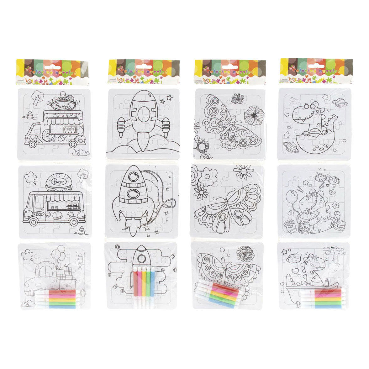 Jono Toys - Jono Toys Kleur je eigen puzzeltjes- 3 puzzeltjes + 5 stiften