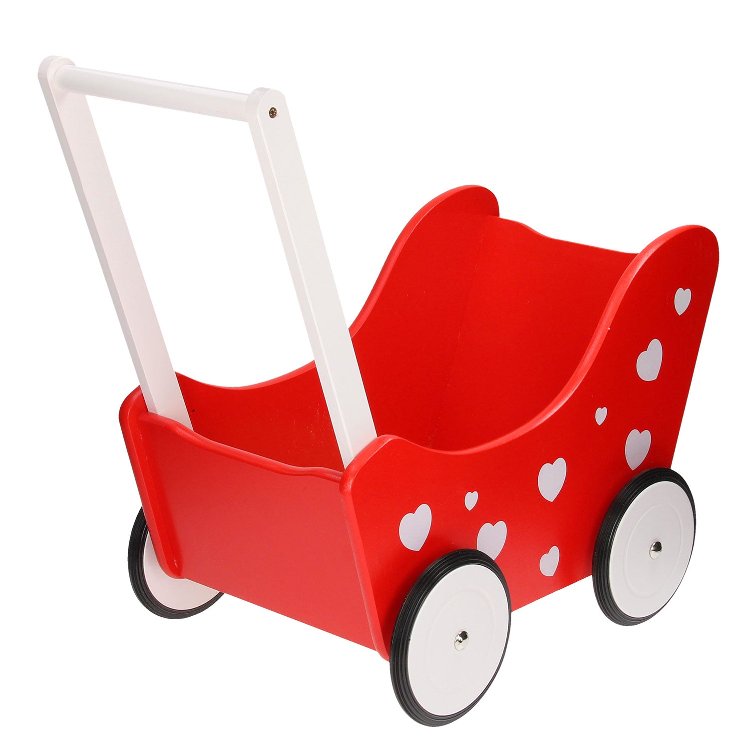 Playwood - wood Poppenwagen rood met hartjes