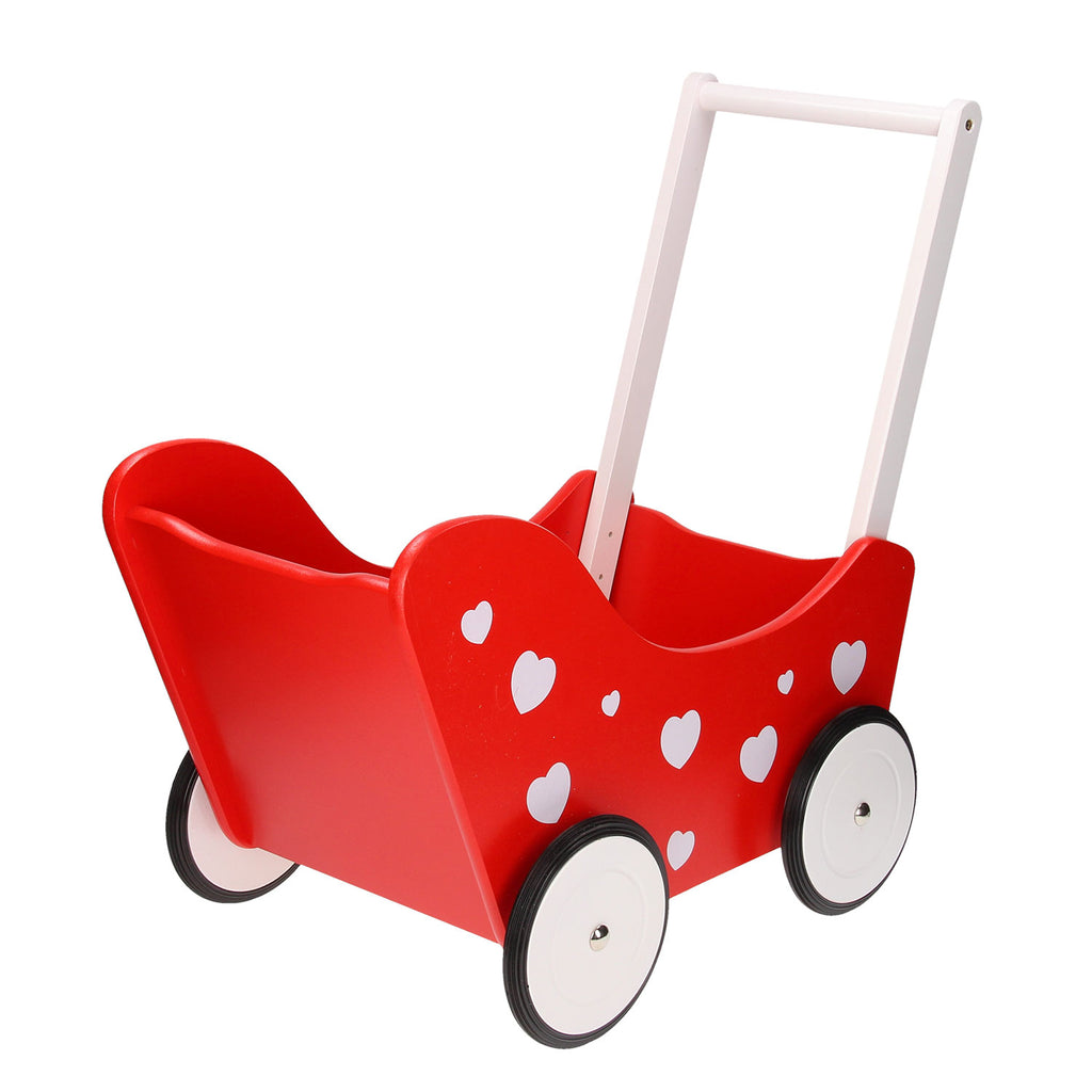 Playwood - wood Poppenwagen rood met hartjes