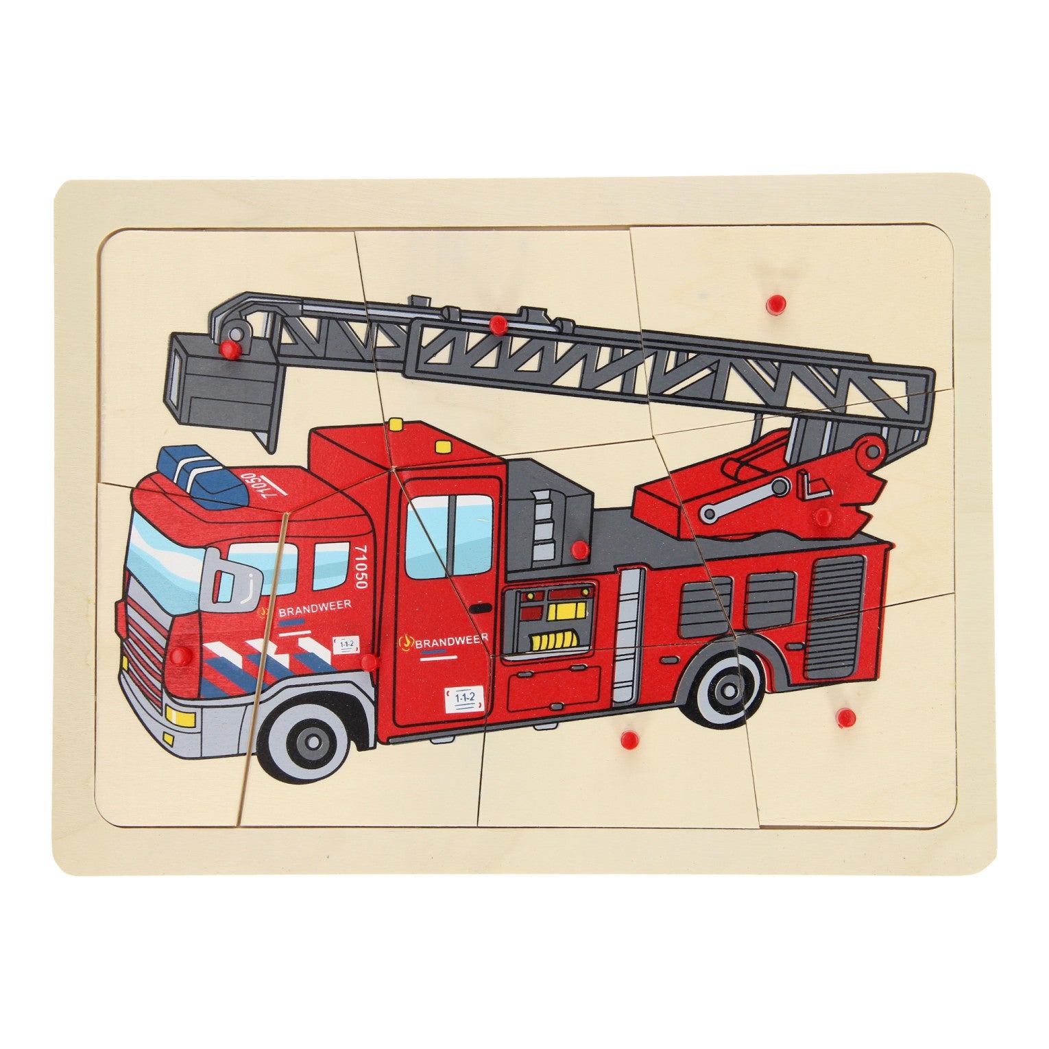 Playwood - wood Houten noppenpuzzel brandweer 9st.