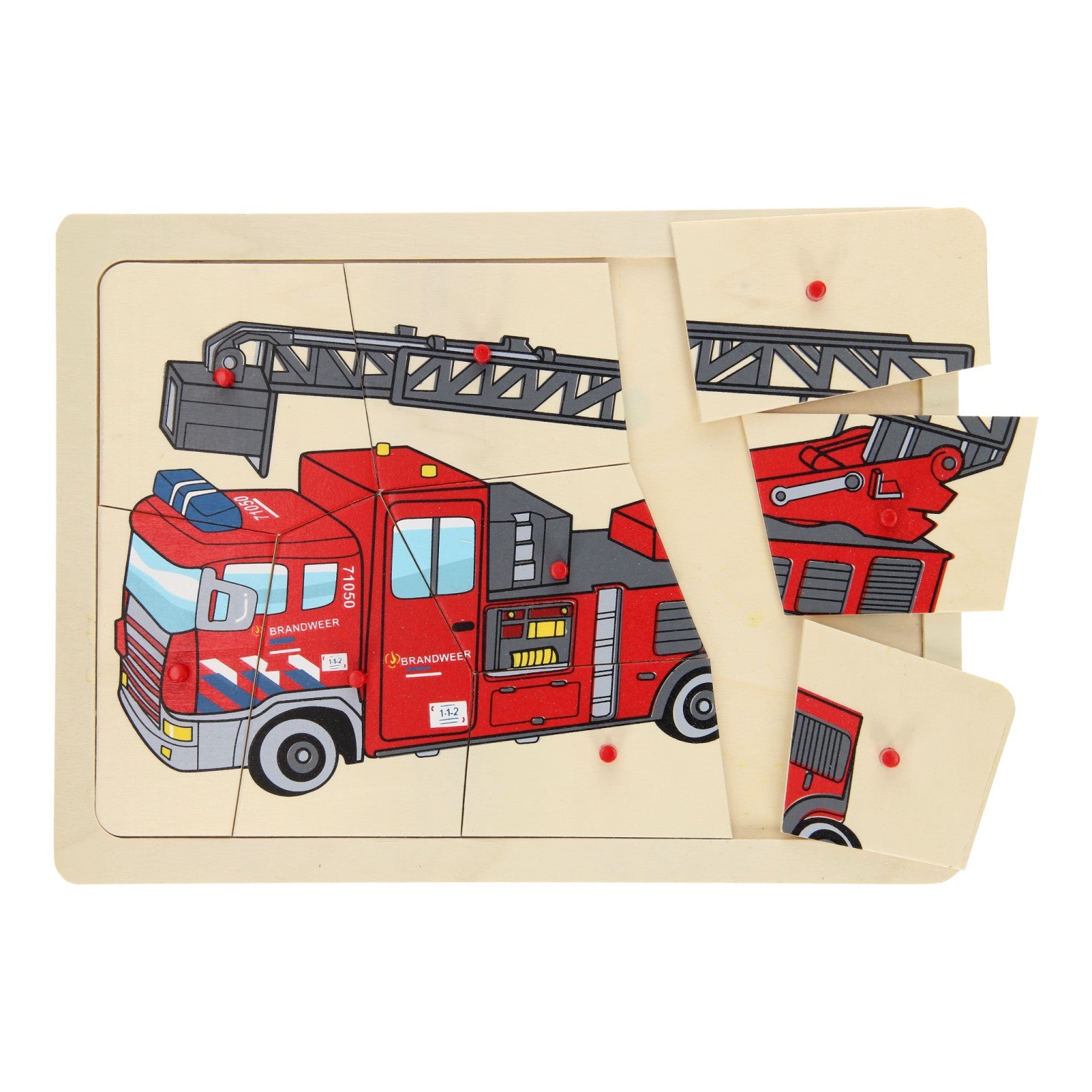 Playwood - wood Houten noppenpuzzel brandweer 9st.