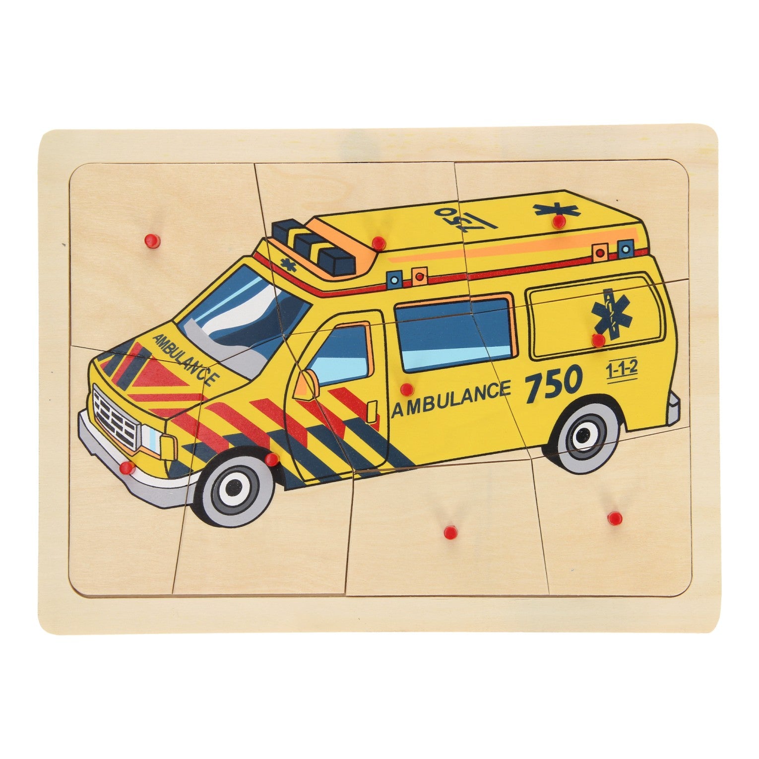 Playwood - wood Houten noppenpuzzel ambulance 9st.