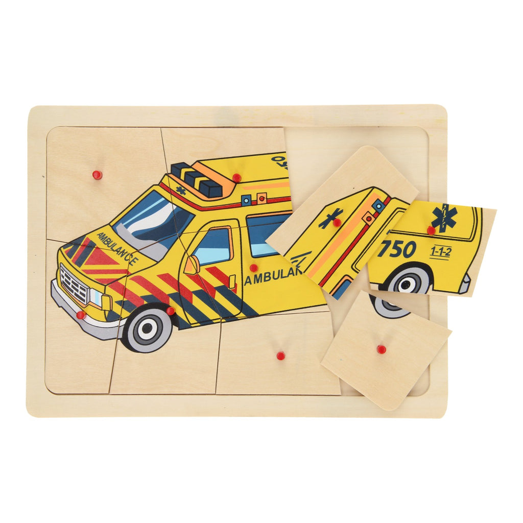 Playwood - wood Houten noppenpuzzel ambulance 9st.