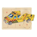 Playwood - wood Houten noppenpuzzel ambulance 9st.