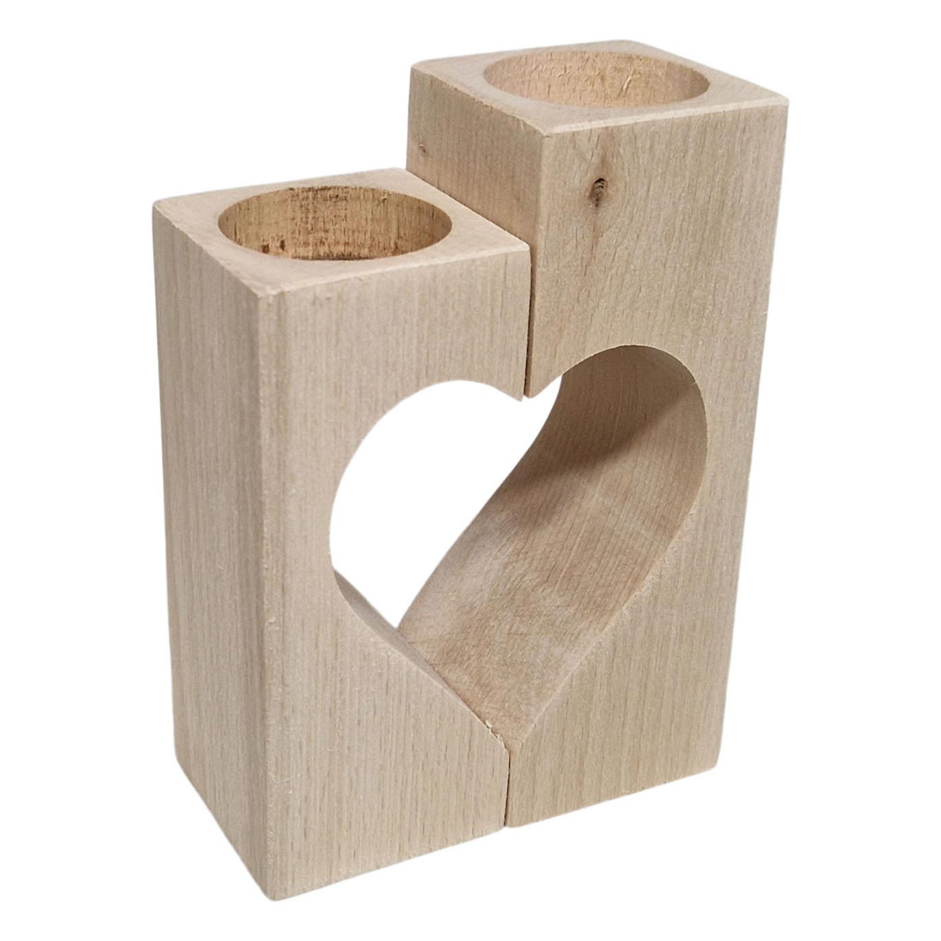 Playwood waxinelichthouder hart motief beukenhout, 2dlg.