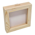 Playwood houten spaarpot plexiglas met witte achterkant klein