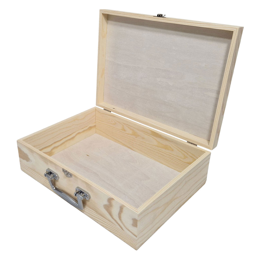 Playwood - wood Grenen koffer a4 formaat met metalen handvat