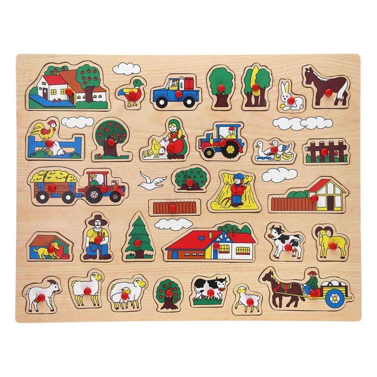 Playwood - wood Houten noppenpuzzel boerderij extra groot - 32st.