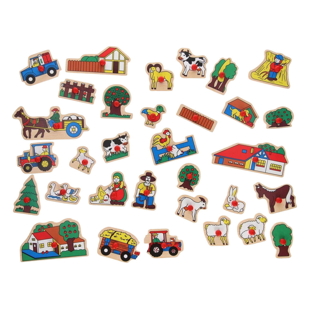 Playwood - wood Houten noppenpuzzel boerderij extra groot - 32st.