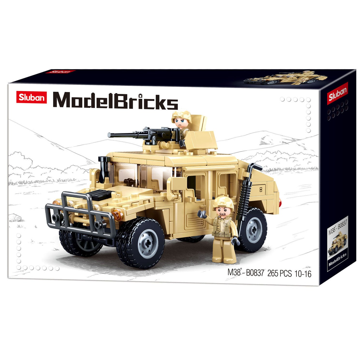 Sluban model bricks gevechts terreinwagen bouwspeelgoed kinderen vanaf 6 jaar - constructiespeelgoed modelbouw - bouwdoos met 265 bouwstenen - m38-b0837