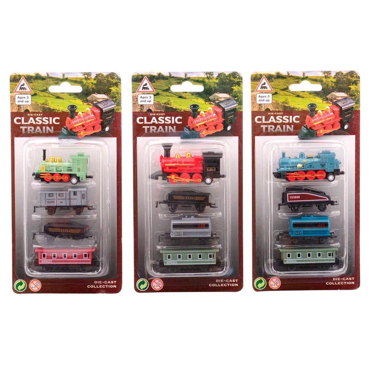 Johntoy locomotief speelset 4-delig op kaart die-cast 4 assorti