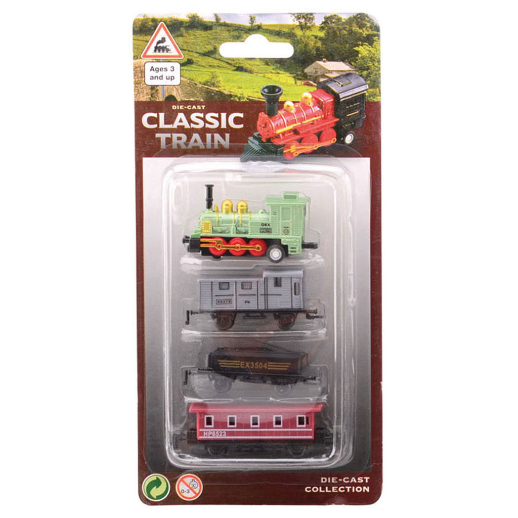 Johntoy locomotief speelset 4-delig op kaart die-cast 4 assorti