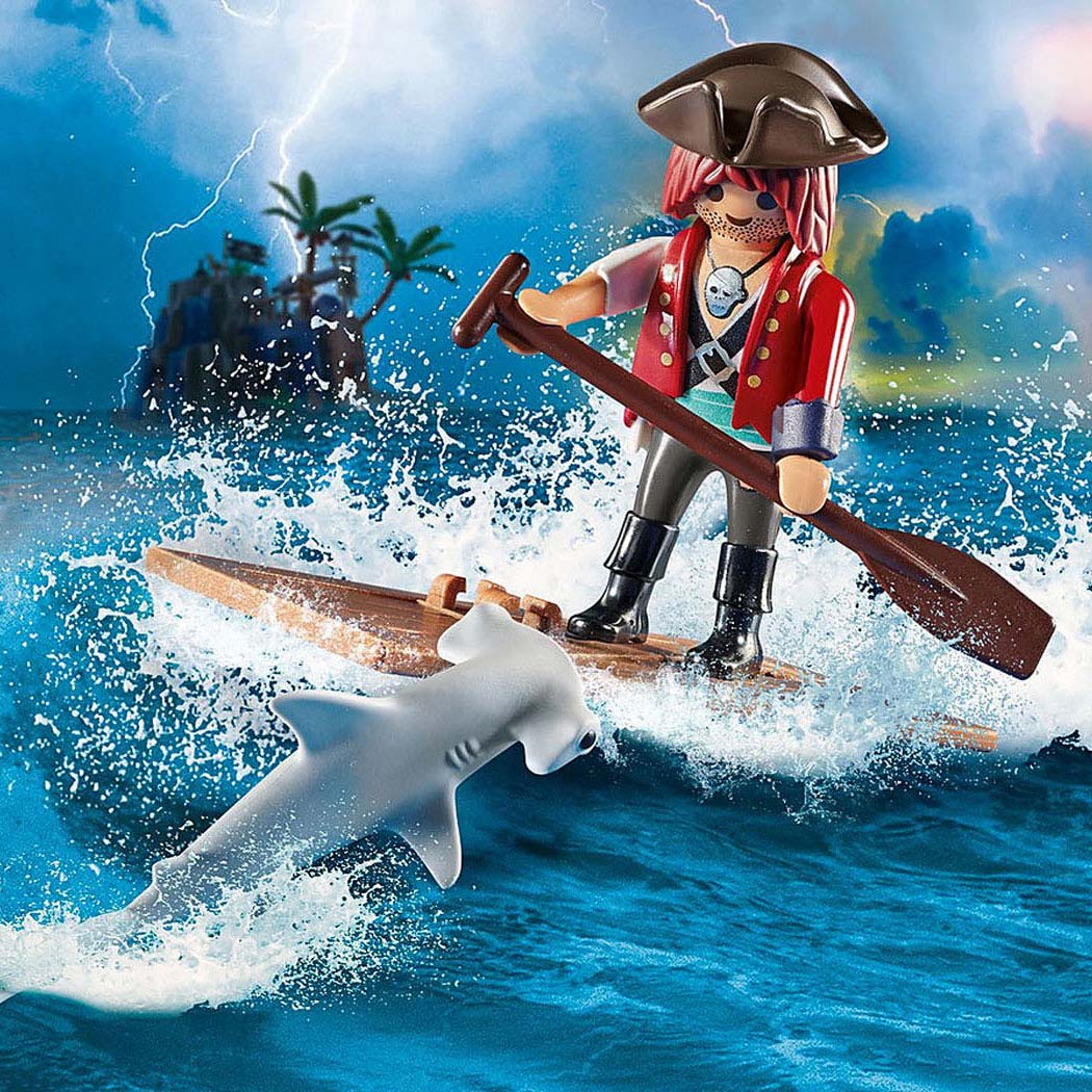 Playmobil - pirates piraat met vlot en hamerhaai - 70598