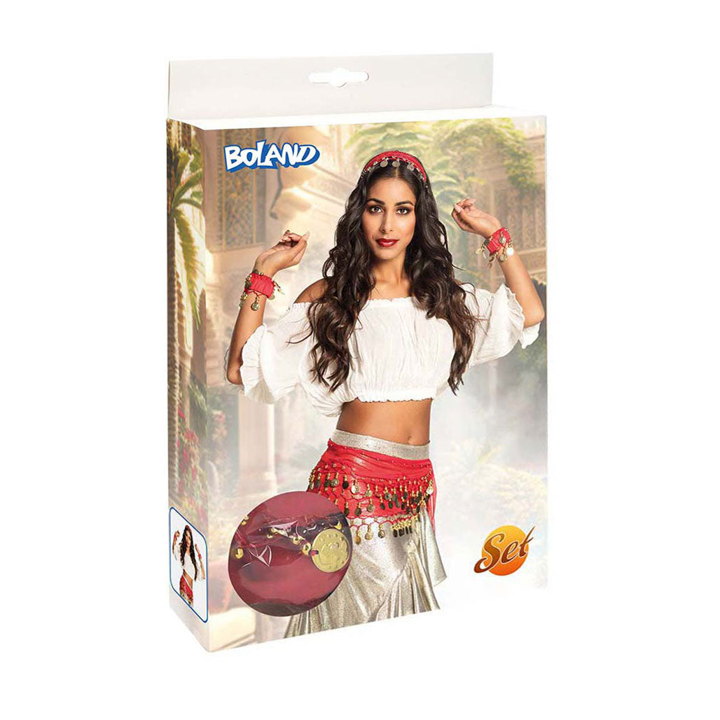 Boland - set belly dance rood - volwassenen - vrouwen - buikdanseres - 1001 nacht- gypsy one size