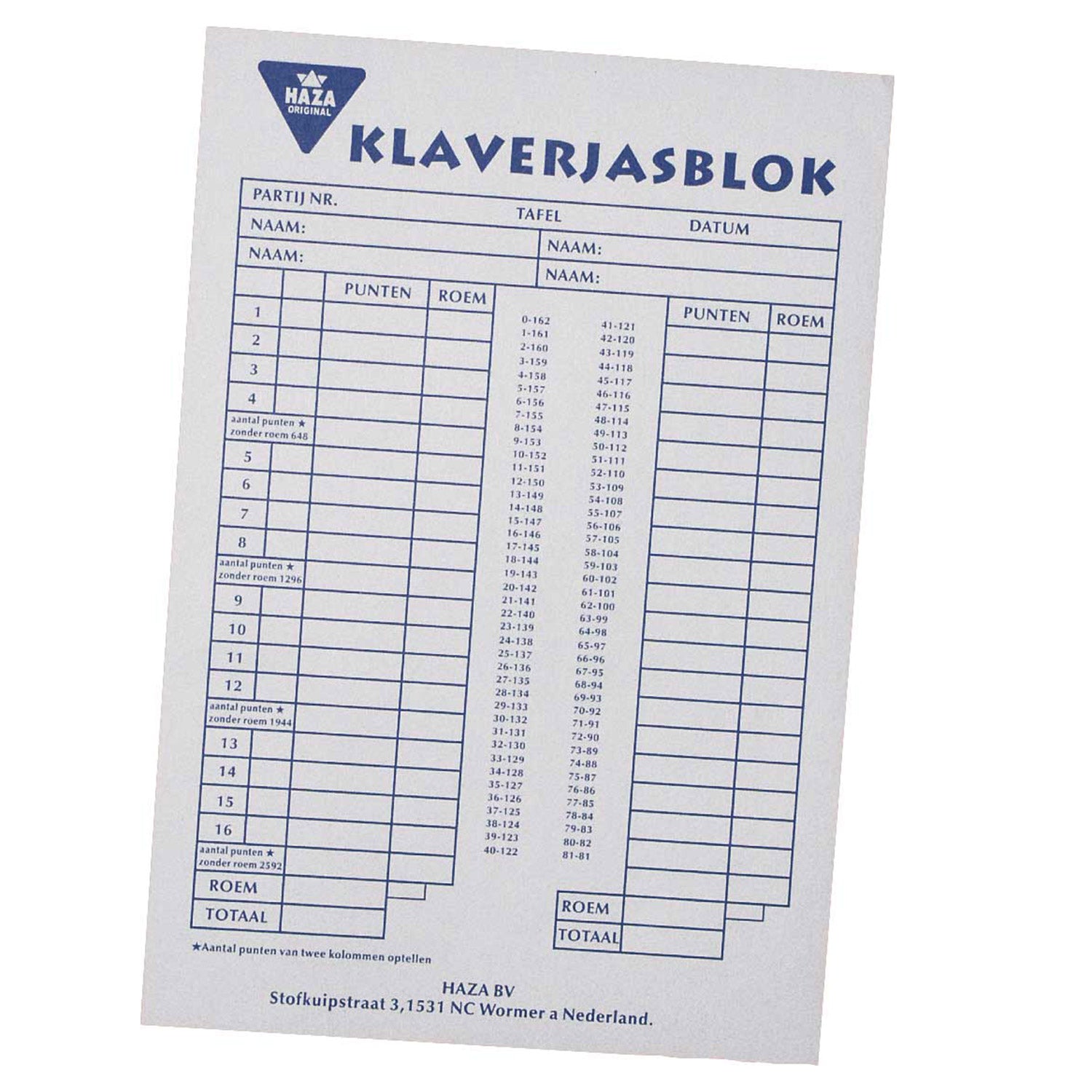 Haza klaverjasblok, 50 vellen