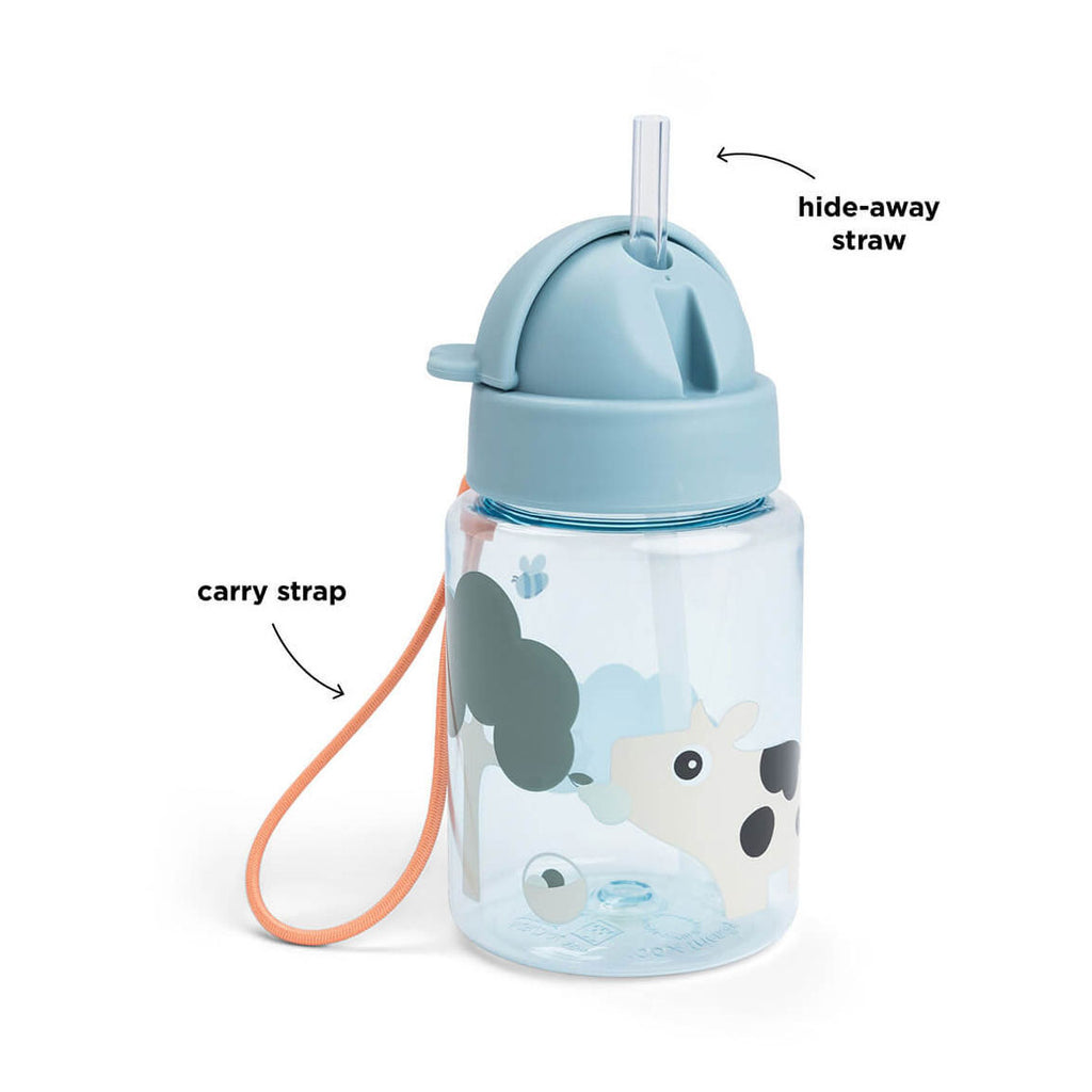 Done by deer drinkfles met rietje tiny farm blauw - 280 ml