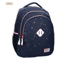 Milky kiss rugzak divine days donkerblauw met roze stippen, 3-vaks