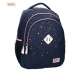 Milky kiss rugzak divine days donkerblauw met roze stippen, 3-vaks