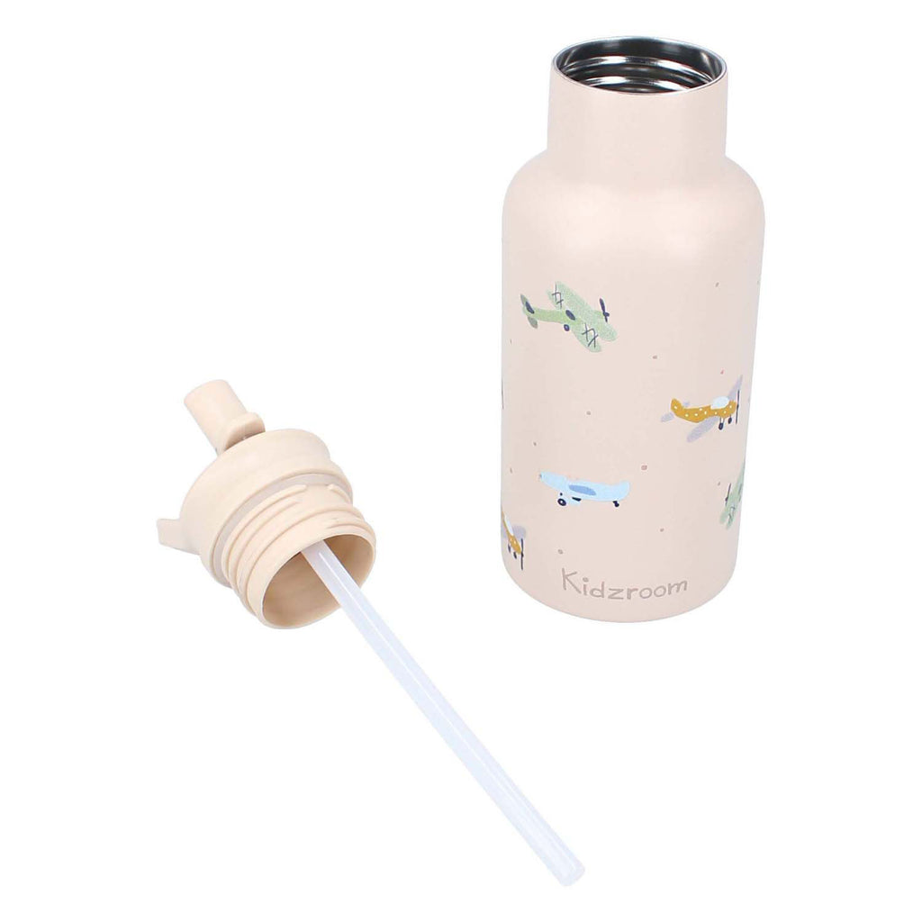Kidzroom - small talk - schoolbeker en drinkfles - 350ml - stainless steel - vliegtuigen - beige