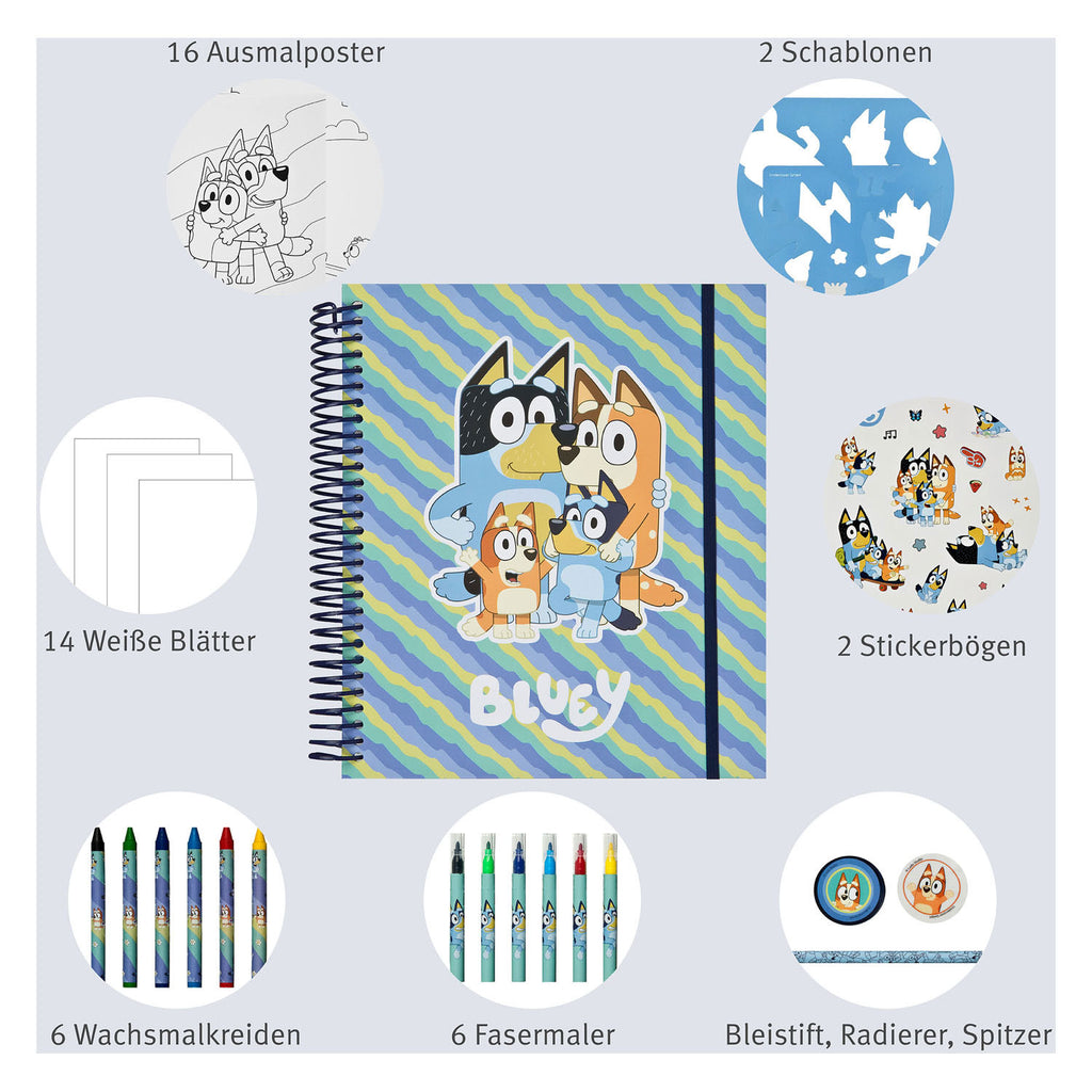 Undercover - Undercover Stencil en kleurset bluey - 49 delig