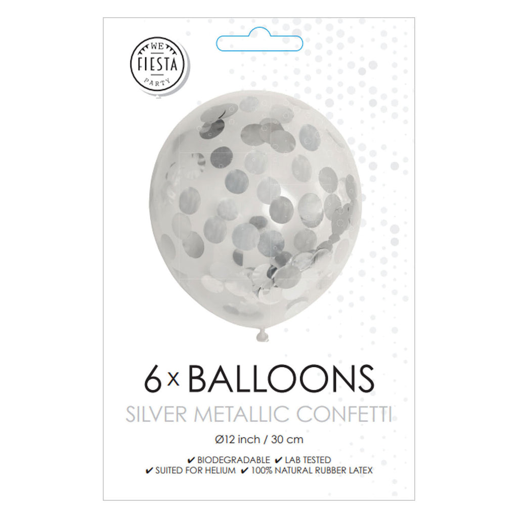 Globos confetti ballonnen papieren confetti metallic zilve 30cm, 6st.