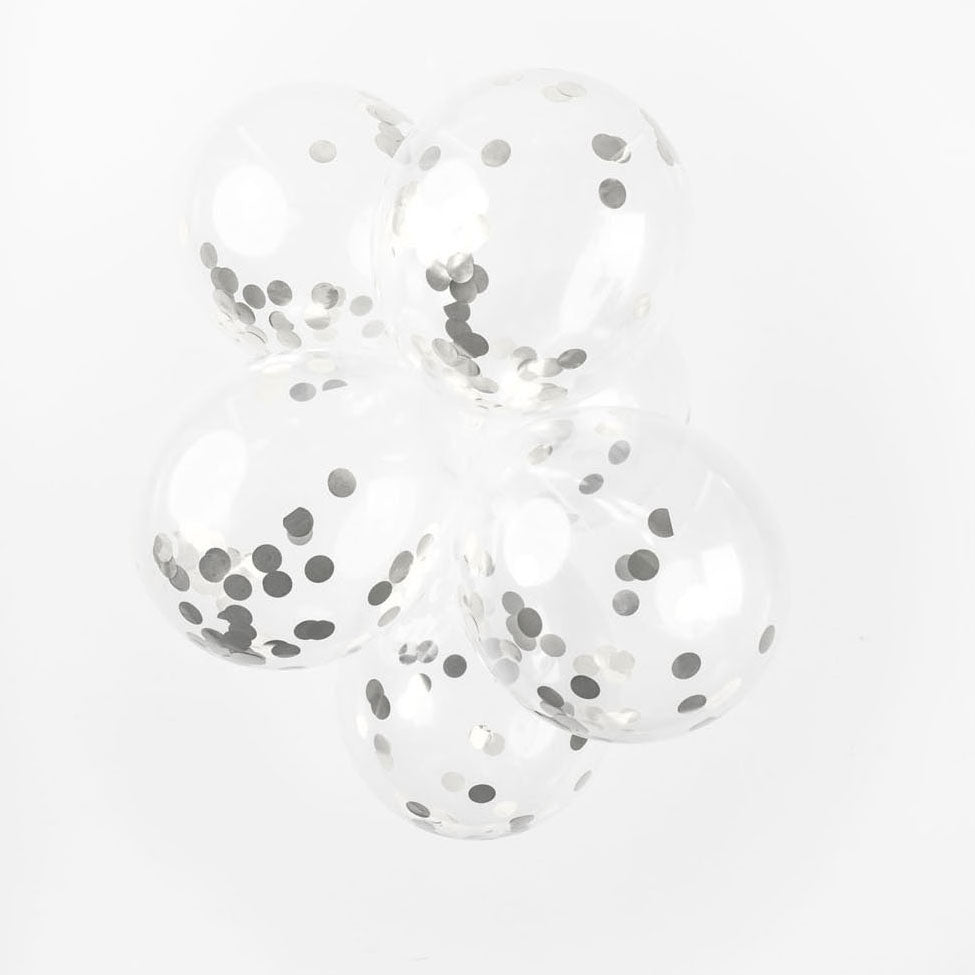 Globos confetti ballonnen papieren confetti metallic zilve 30cm, 6st.