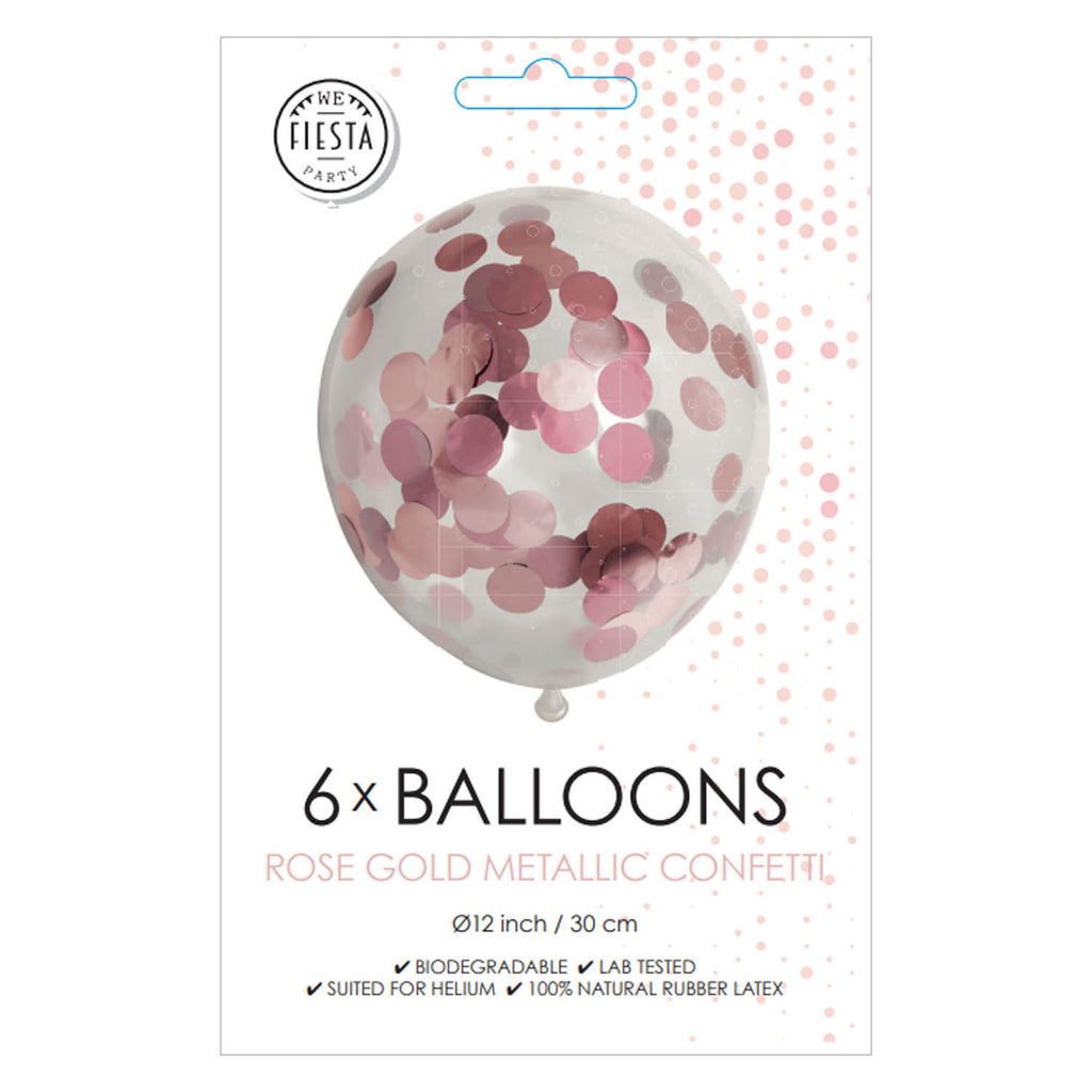 Globos confetti ballonnen papieren confetti metallix rose goud, 6st.