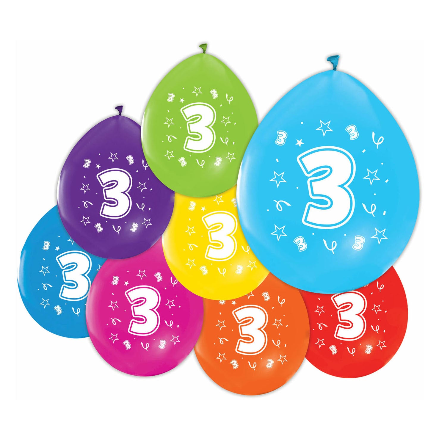 Globos - Globos Ballonnen 2-zijdig geprint cijfer 3 8st.