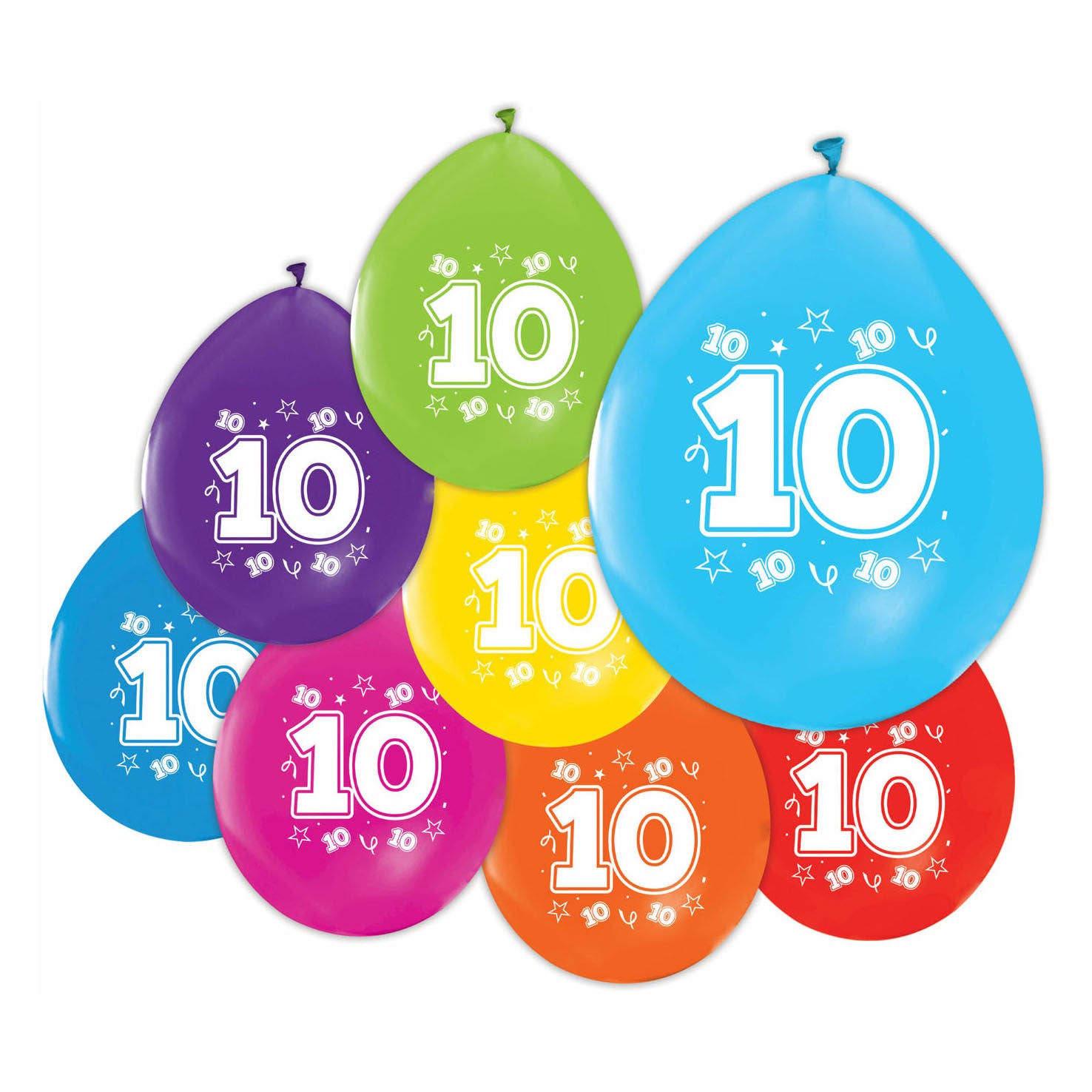 Globos - Globos Ballonnen 2-zijdig geprint cijfer 10 8st.