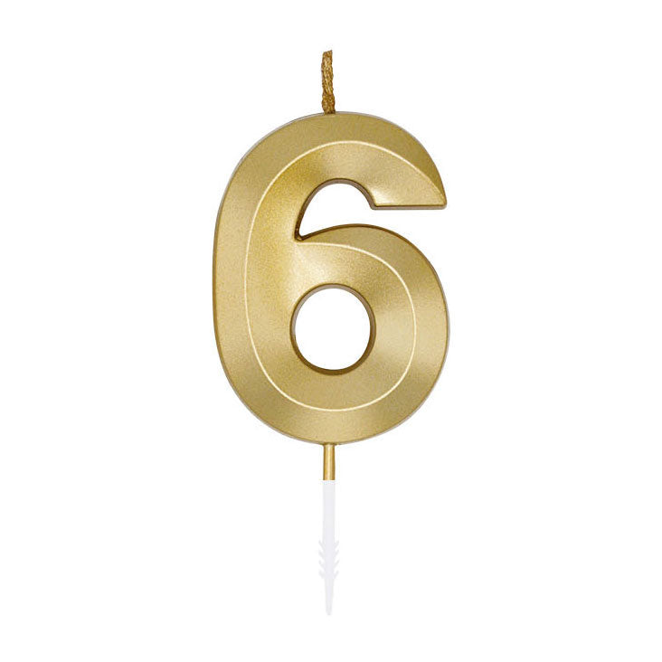 Globos - Globos Taartkaars 6cm metallic goud no. 6