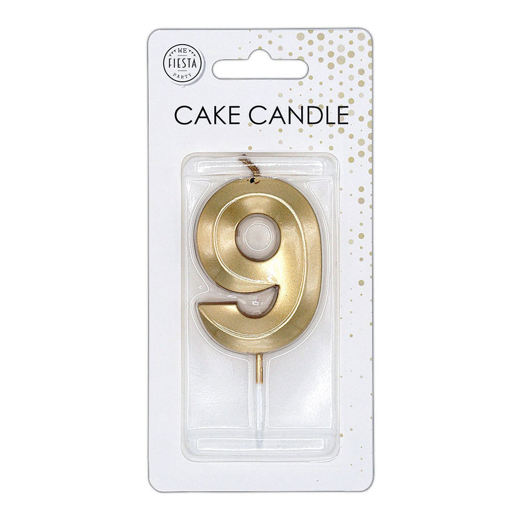 Globos - Globos Taartkaars 6cm metallic goud no. 9