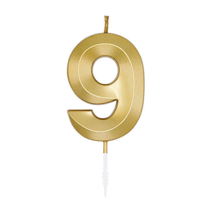 Globos - Globos Taartkaars 6cm metallic goud no. 9