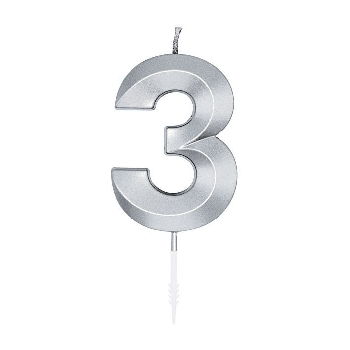 Globos - Globos Taartkaars 6cm metallic zilver no.3