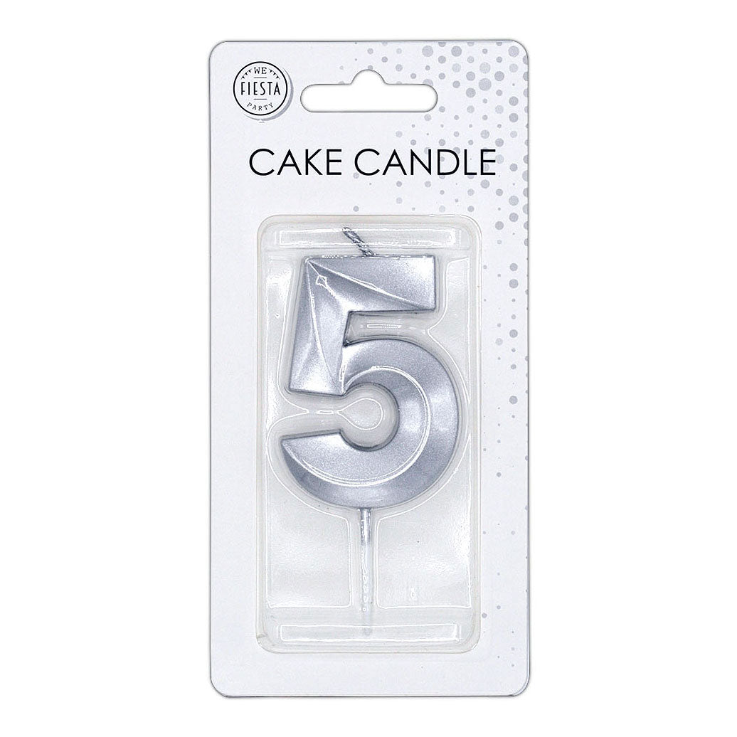 Globos - Globos Taartkaars 6cm metallic zilver no.5