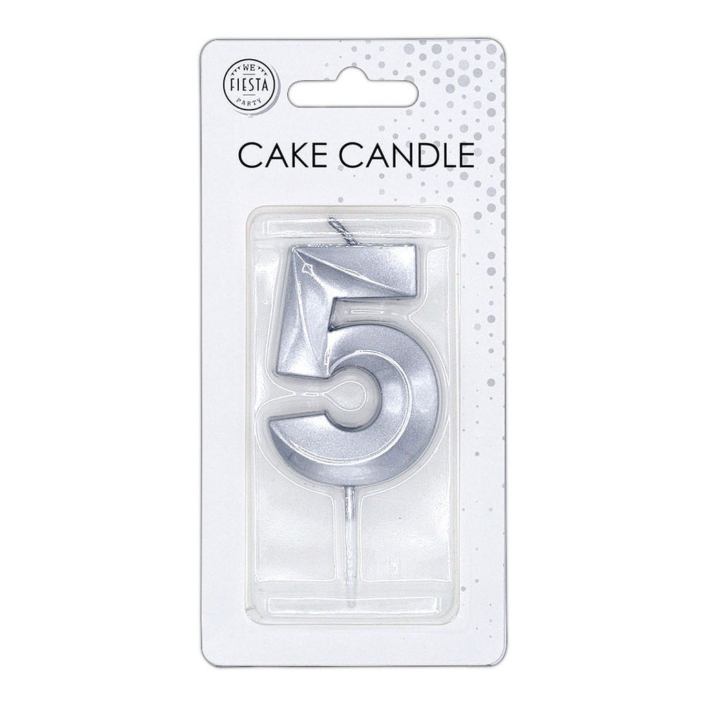 Globos - Globos Taartkaars 6cm metallic zilver no.5
