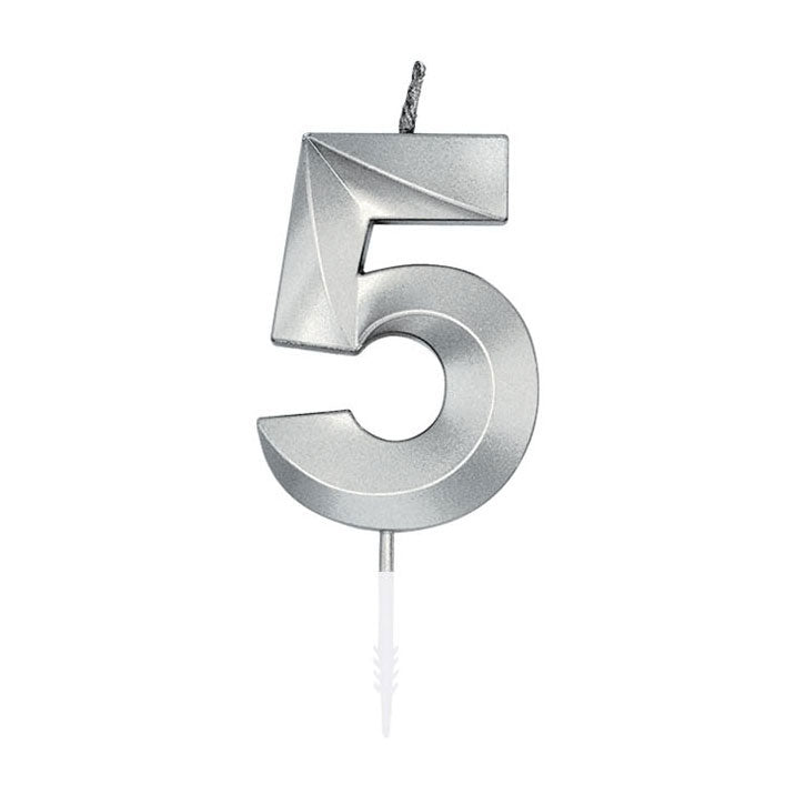 Globos - Globos Taartkaars 6cm metallic zilver no.5