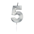 Globos - Globos Taartkaars 6cm metallic zilver no.5