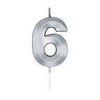 Globos - Globos Taartkaars 6cm metallic zilver no.6