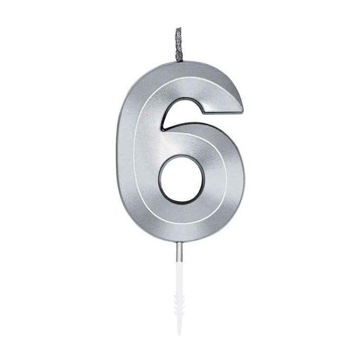 Globos - Globos Taartkaars 6cm metallic zilver no.6